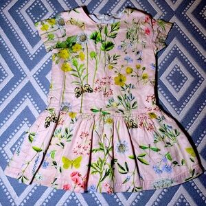 EUC 100% Cotton Girls LIVLY Pale Pink Floral Butterfly Short Sleeved Dress